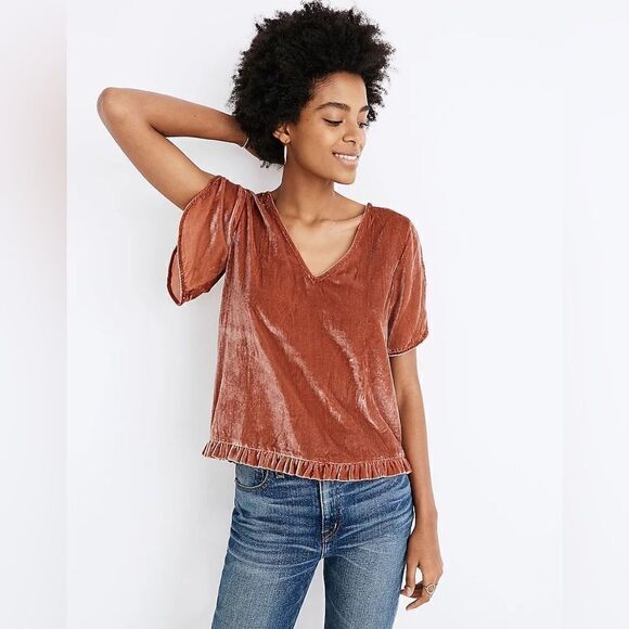 Madewell Velvet Tulip-Sleeve Ruffle Top - Picture 2 of 10